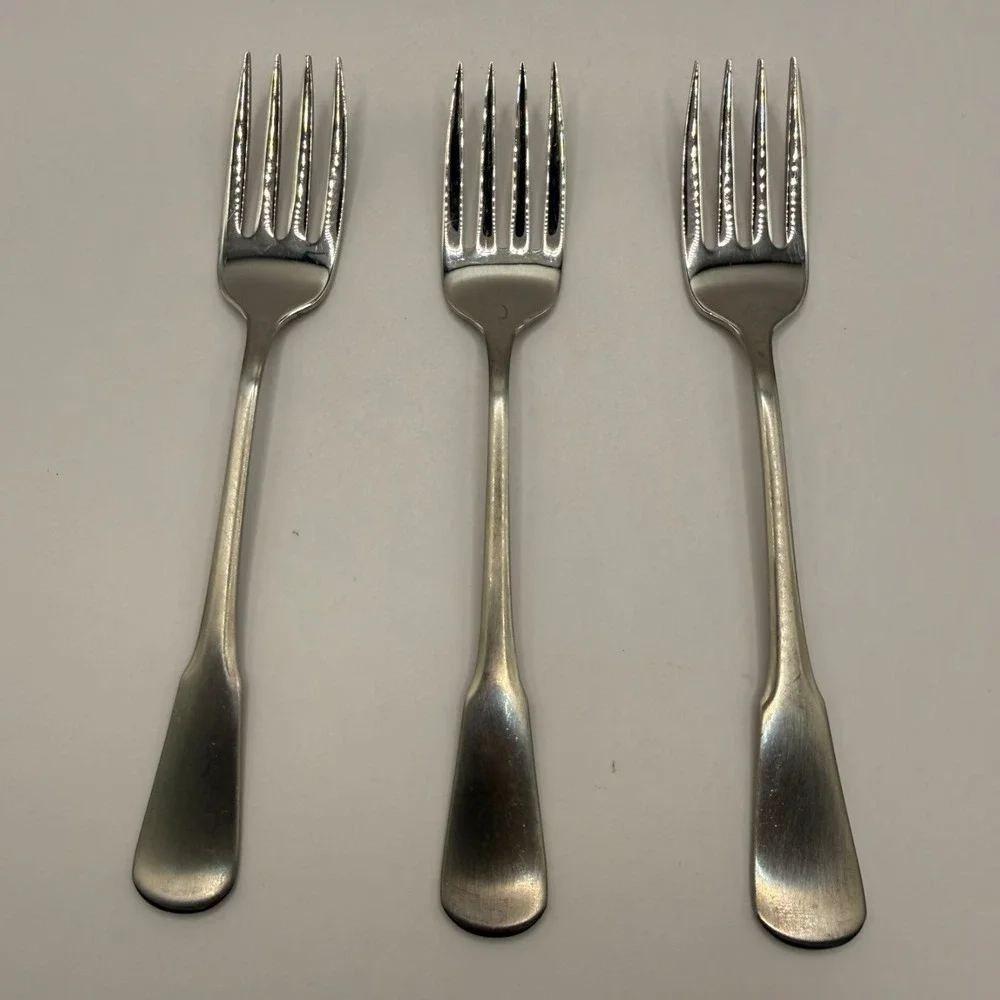 Oneida SSS Stainless Steel Salad Forks Set of 3 Fiddleback Flat Handle 6.25in